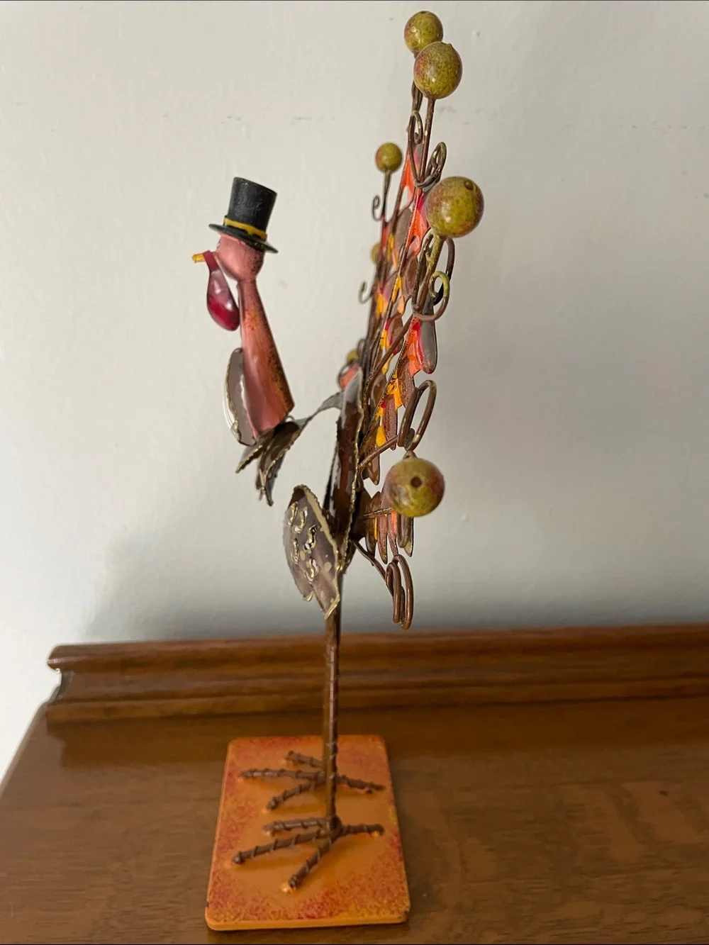 Whimsical Metal Turkey Sculpture - Orange and Brown Home Art